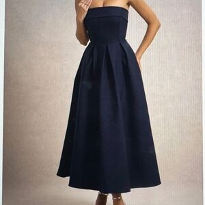 Annalise Navy Bandeau Skater Midi Dress